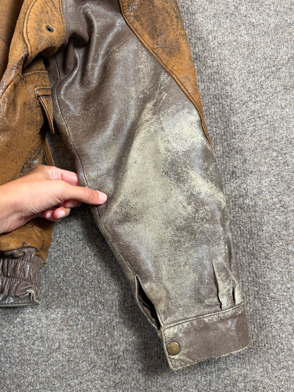 Vintage Brown Leather Distressed Patina Flight Bomber Jacket Mens 42 Funnel Neck - Picture 8 of 15
